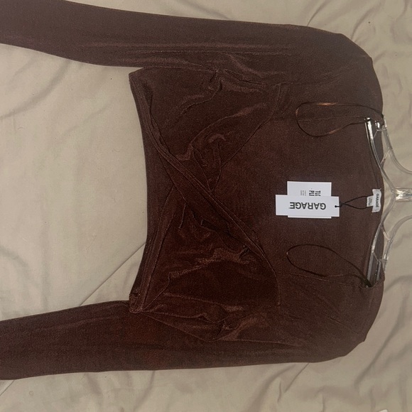 NEW Brown Garage going out crop top silky stretchy material crossover front - Picture 1 of 2